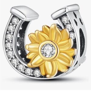Lucky horseshoe with a sunflower silver slide charm fits all pandoras 925